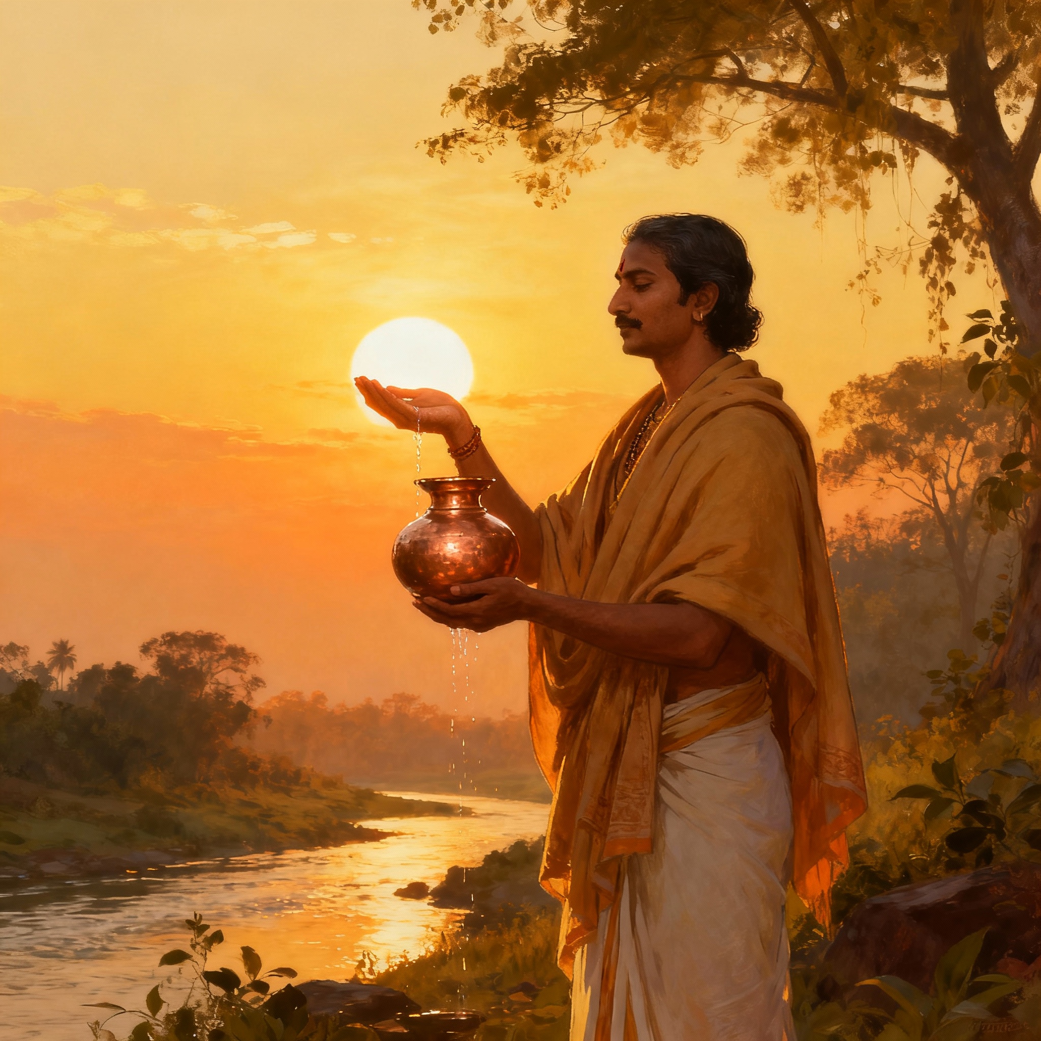 Offering Arghya to Sun God